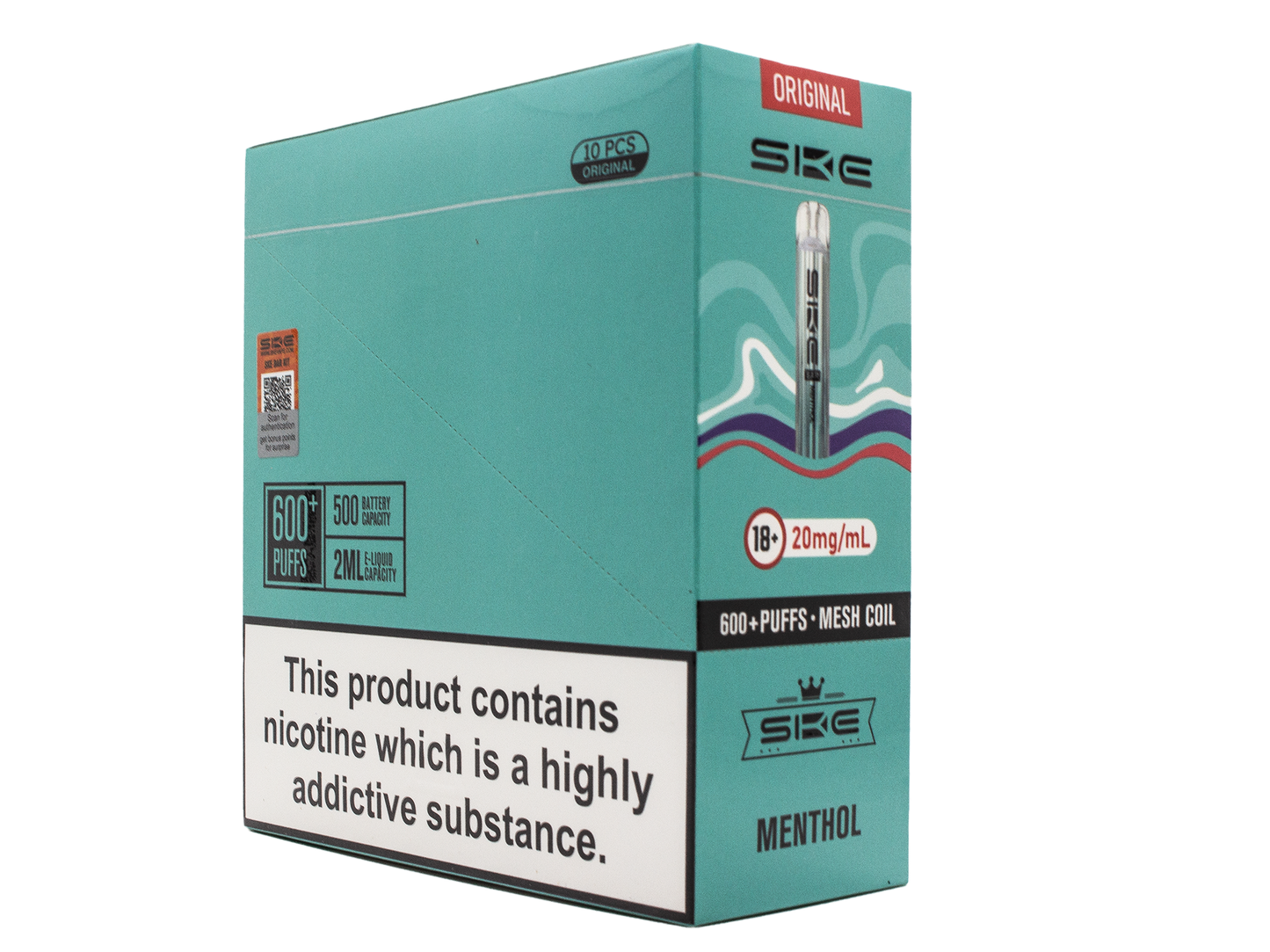 SKE Crystal BAR KIT 600 Prefilled - Menthol - 10 PACK - RECHARGEABLE - REPLACEABLE PODS