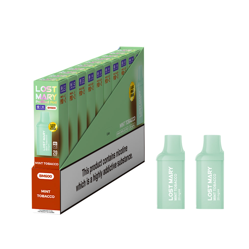 Lost Mary BM600 Prefilled Vape Pods -  Mint Tobacco  - 10 PACKS OF 2 PODS