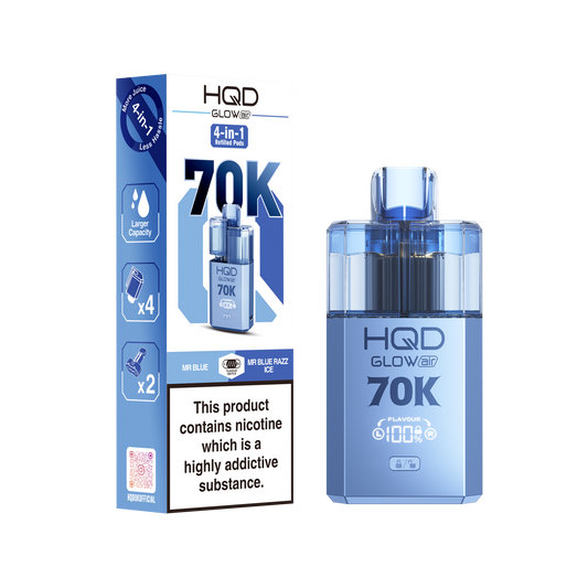 HQD GLOWAIR 70K - Mr Blue & Mr Blue Razz Ice  - 5 pack
