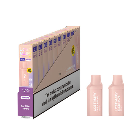 Lost Mary BM600 Prefilled Vape Pods - Sakura Grape   - 10 PACKS OF 2 PODS