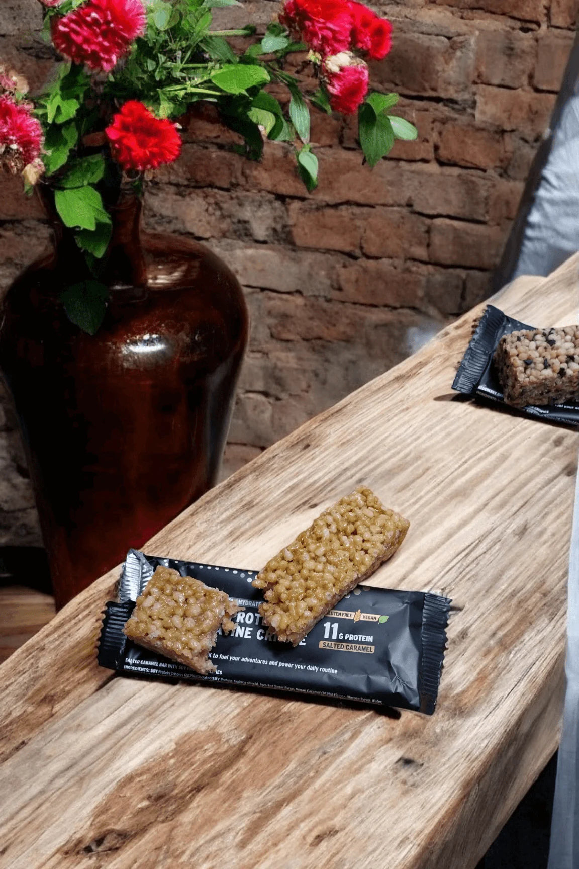 Handmade vegan protein bar with Salted Caramel crunch -  5g creatine - 10 Pack - Gluten-free, plant-based snack crafted in a family-run UK bakery.  Only 1.29 per bar - RRP 2.50