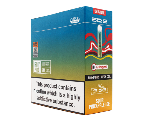 SKE Crystal BAR KIT 600 Prefilled - Sour Pineapple - 10 PACK - RECHARGEABLE - REPLACEABLE PODS