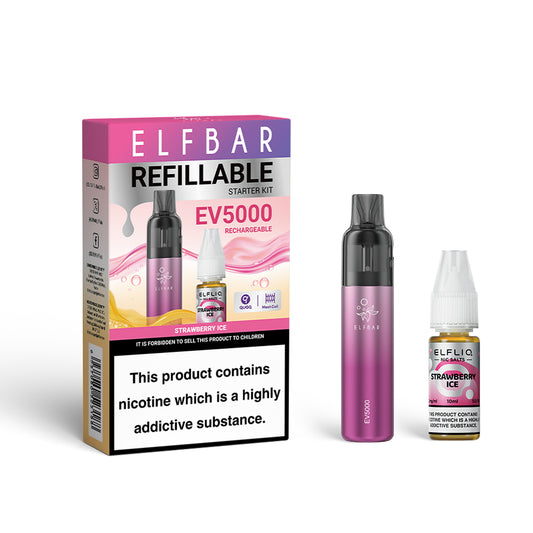 Elf Bar EV5000 Refillable Starter Kit Strawberry Ice Flavour - 5 pack