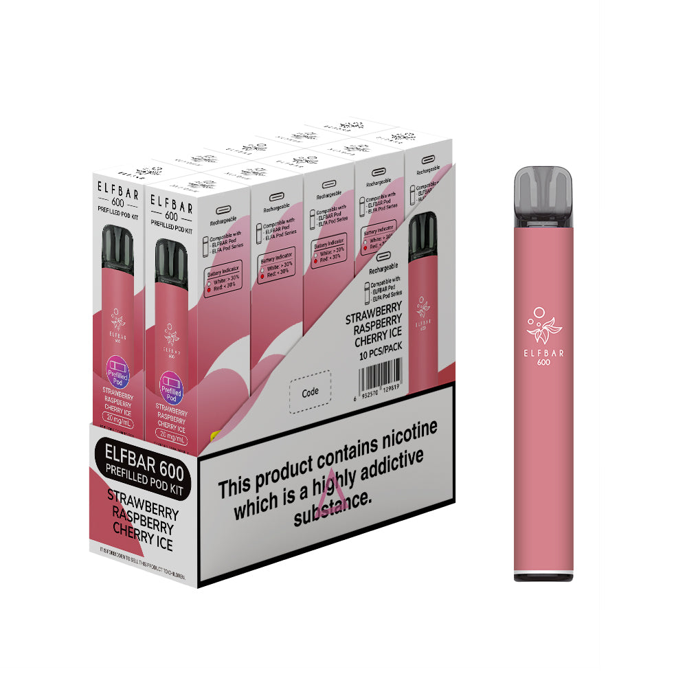 Elf Bar 600 Strawberry Raspberry Cherry Pre Filled Pod vape kit