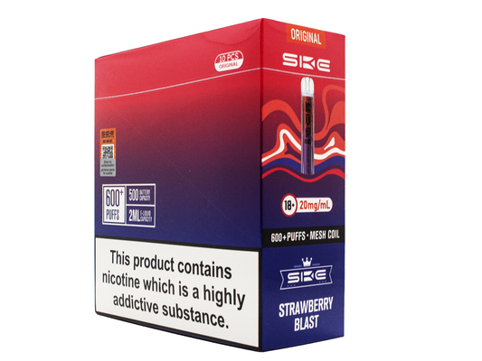 SKE Crystal BAR KIT 600 Prefilled - Strawberry Blast- 10 PACK - RECHARGEABLE - REPLACEABLE PODS