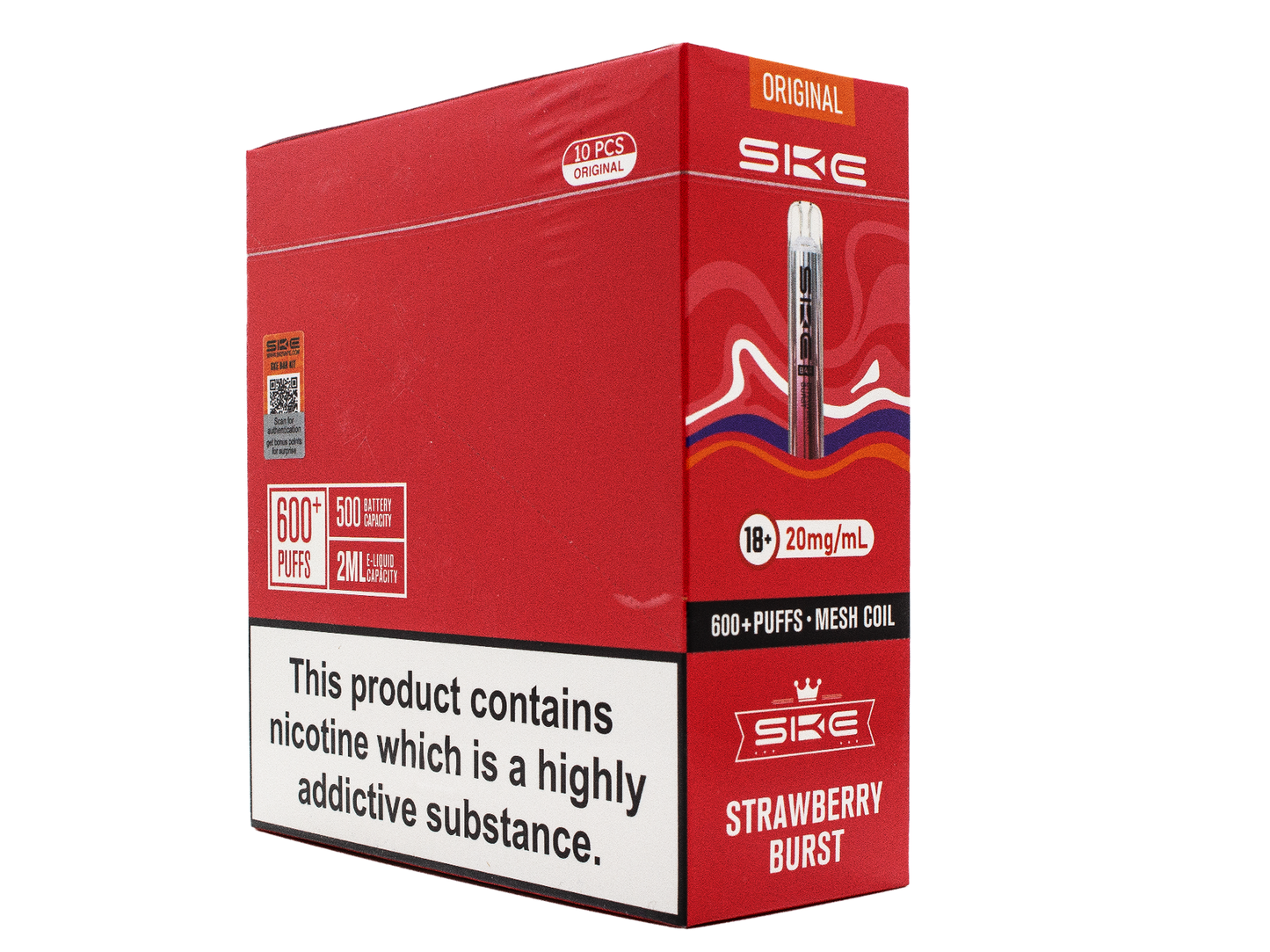 SKE Crystal BAR KIT 600 Prefilled - Strawberry Burst- 10 PACK - RECHARGEABLE - REPLACEABLE PODS