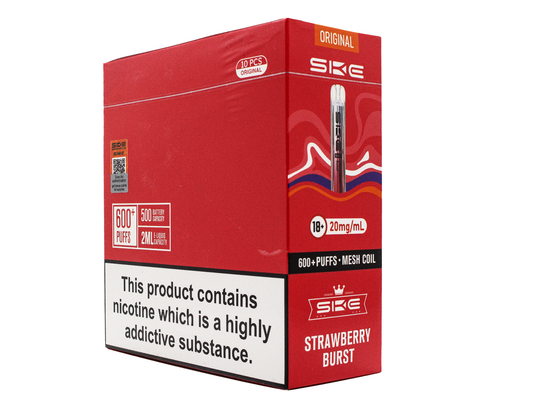 SKE Crystal BAR KIT 600 Prefilled - Strawberry Burst- 10 PACK - RECHARGEABLE - REPLACEABLE PODS