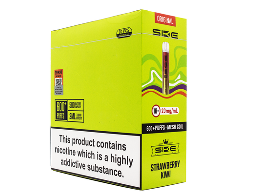 SKE Crystal BAR KIT 600 Prefilled - Strawberry Kiwi- 10 PACK - RECHARGEABLE - REPLACEABLE PODS