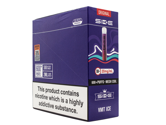SKE Crystal BAR KIT 600 Prefilled - VMT Ice- 10 PACK - RECHARGEABLE - REPLACEABLE PODS