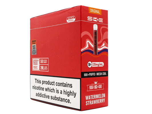 SKE Crystal BAR KIT 600 Prefilled - Watermelon Strawberry - 10 PACK - RECHARGEABLE - REPLACEABLE PODS