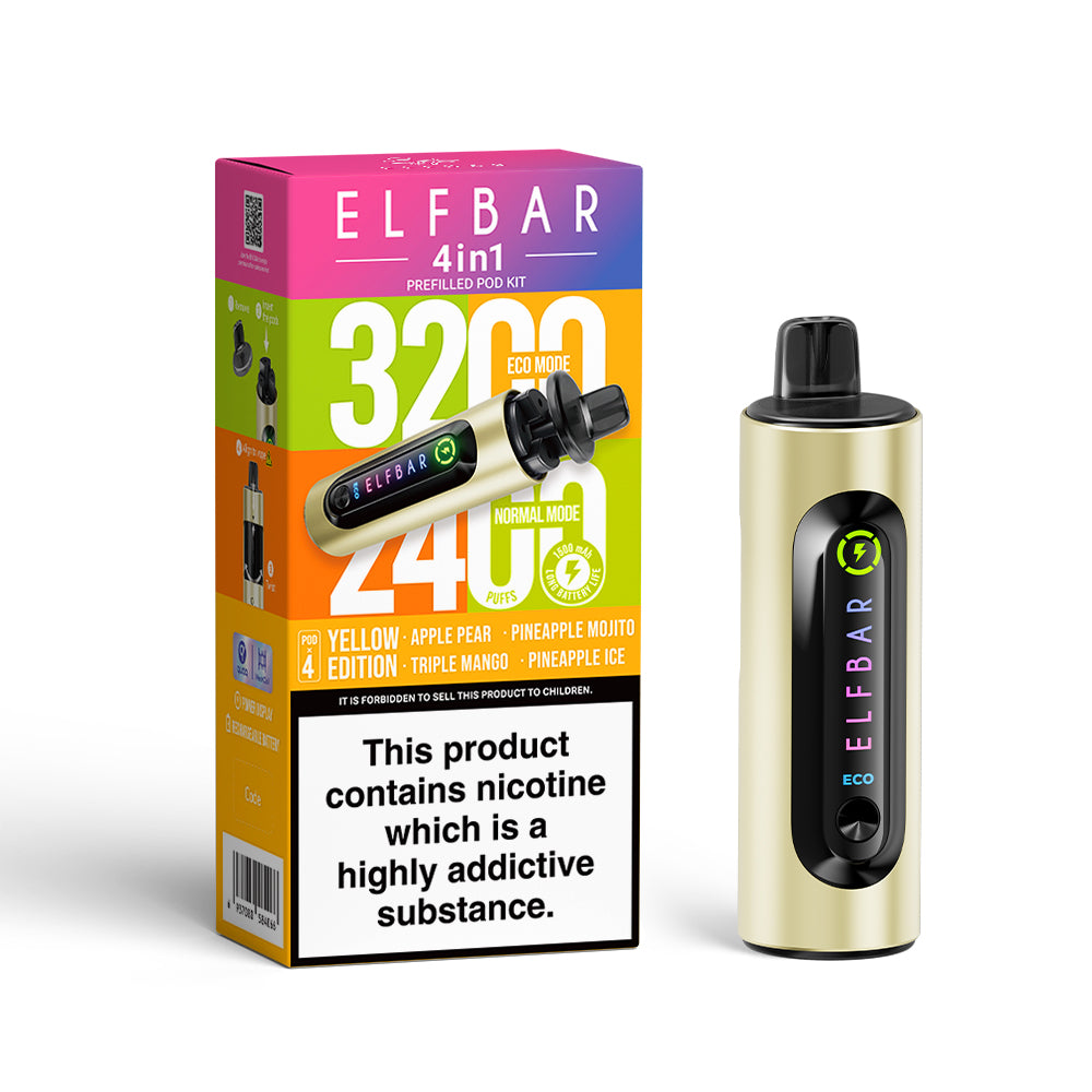 Elf Bar 4 in 1 - Yellow Edition - Apple Pear - Triple Mango - Pineapple Ice - Pineapple Mojito  - 5 pack