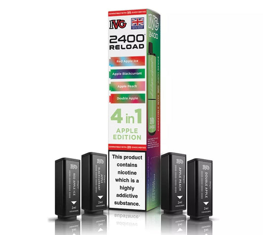 IVG RELOAD PODS FOR 4 IN 1 - APPLE EDITION - Red Apple Ice/ Apple Blackcurrant/ Apple Peach/ Double Apple - 5 PACK