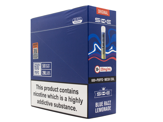SKE Crystal BAR KIT 600 Prefilled - Blue Razz lemonade- 10 PACK - RECHARGEABLE - REPLACEABLE PODS