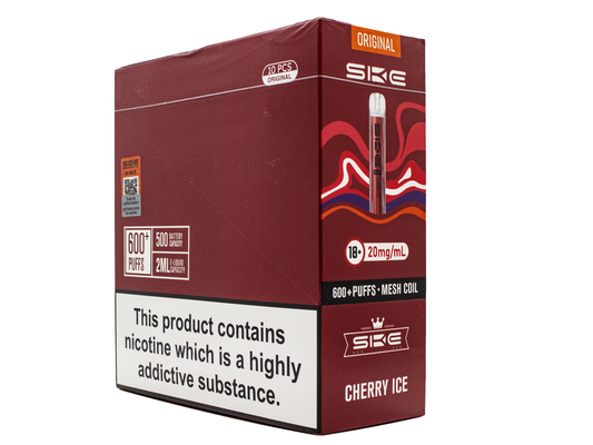 SKE Crystal BAR KIT 600 Prefilled - Cherry Ice - 10 PACK - RECHARGEABLE - REPLACEABLE PODS