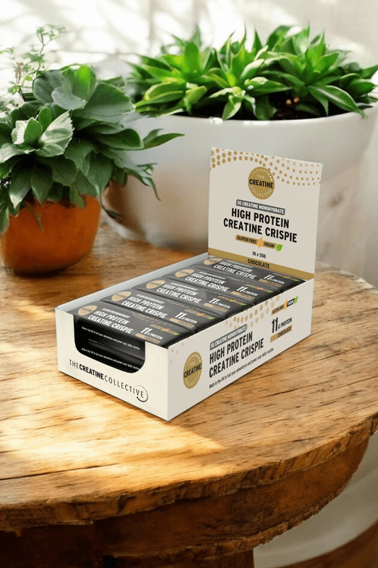 Handmade vegan protein bar with Chocolate crunch - 5g creatine -10 Pack. Gluten-free, plant-based snack crafted in a family-run UK bakery.  Only 1.29 per bar - RRP 2.50