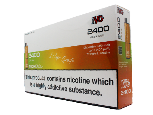 IVG 2400 Cola Lime - Fizzy cola with sour lime - 4 pods in 1 disposable vape. 5 PACK