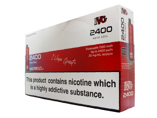 IVG 2400 puff Fizzy Cherry - Sweet and sour fizzy cherries - 4 pods in 1 disposable vape. 5 pack