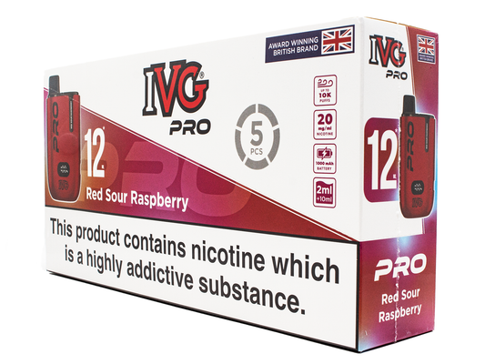 IVG PRO VAPE KIT -RED SOUR RASPBERRY  - UP TO 10K PUFFS - 5 PACK